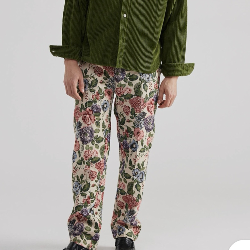 Teddy Fresh Tapestry Pants Unisex Sz 26 Beige Pink Multicolor Floral Lined